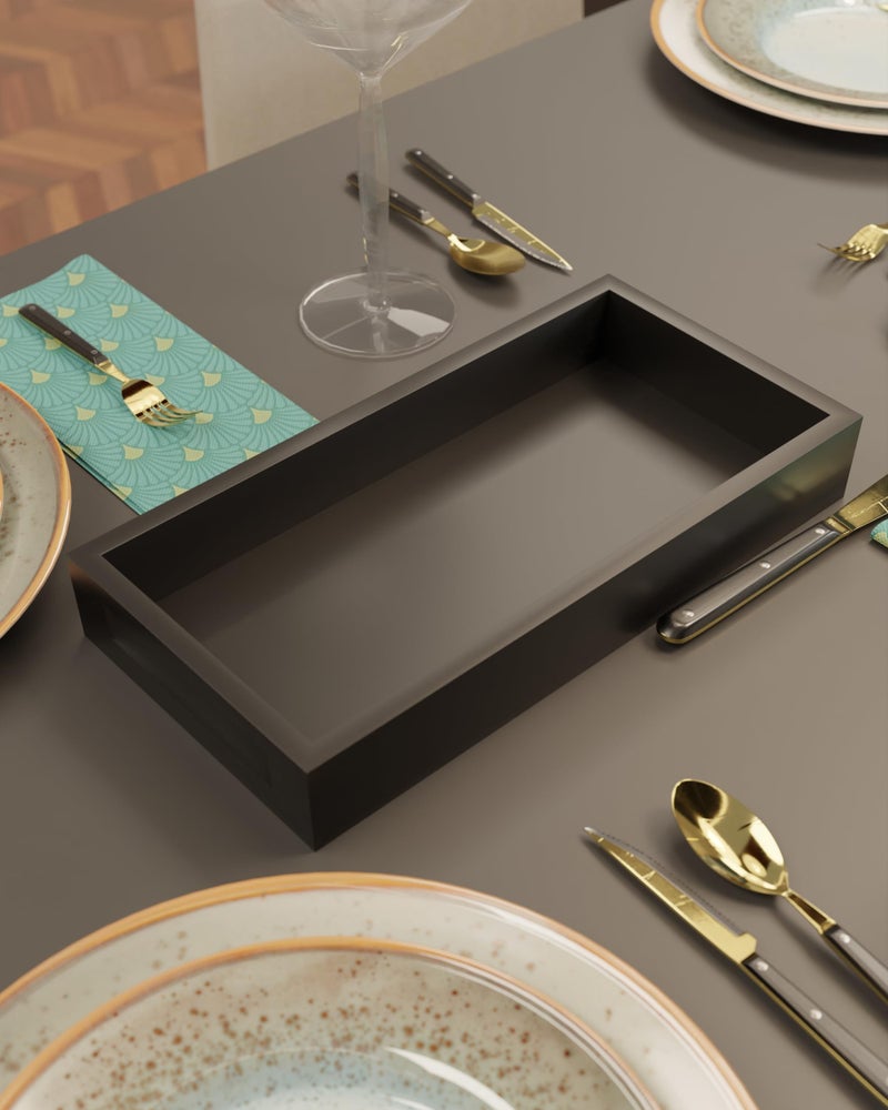 World Mart® Wooden Tray Rectangular Tray for Dining Table and Kitchen, Serving Tray Set for Breakfast and Tea Serving 12x6 Inches Serving Platter Beautiful Home Decor (1, Black) - Image 5