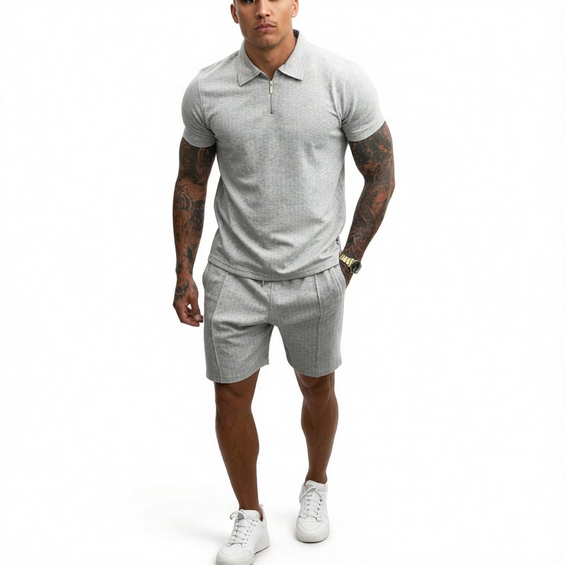 Men's Casual Short Sleeve Shorts Set Slim Fit Two-Piece Outfit