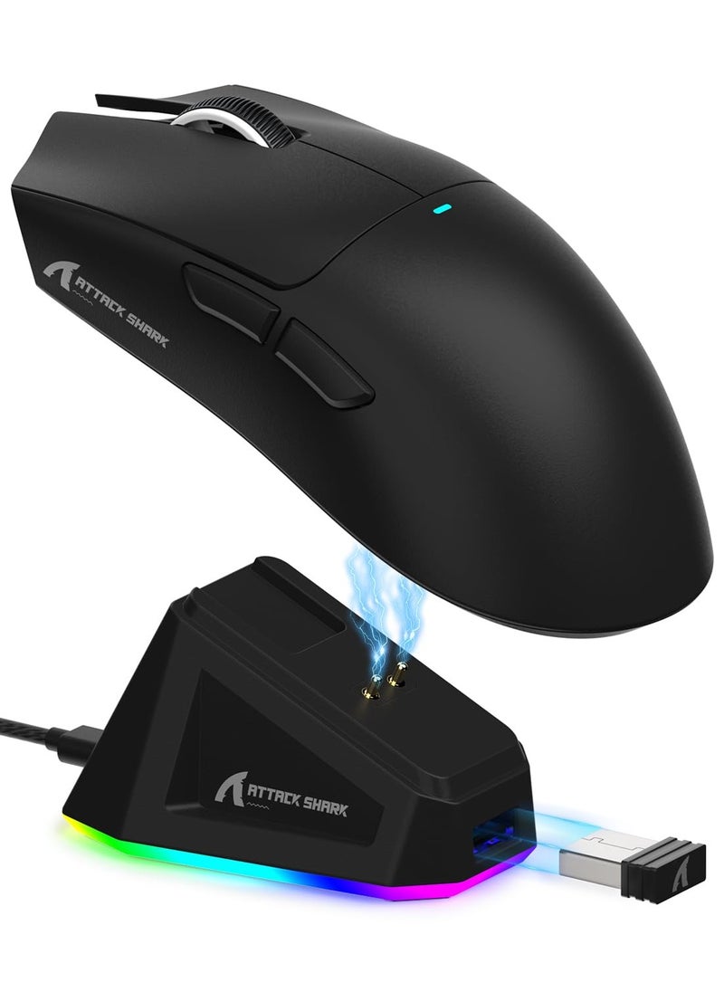 Attack Shark X11 Lightweight Wireless Gaming Mouse with RGB Charging Dock,Tri-Mode-2.4G/USB-C Wired/BT,22K DPI,PAW3311 Optical Sensor,HUYU Switch, 5 programmable Buttons for PC/Mac(Black)  - Image 1