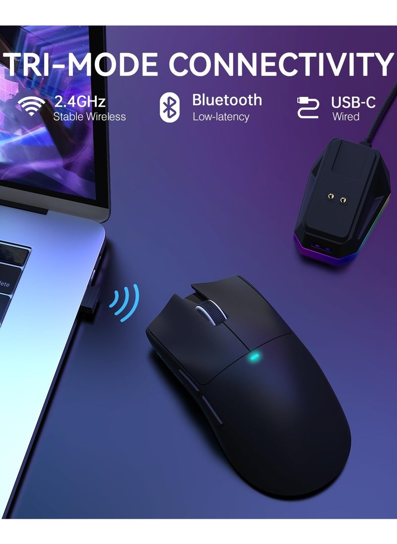 Attack Shark X11 Lightweight Wireless Gaming Mouse with RGB Charging Dock,Tri-Mode-2.4G/USB-C Wired/BT,22K DPI,PAW3311 Optical Sensor,HUYU Switch, 5 programmable Buttons for PC/Mac(Black)  - Image 3