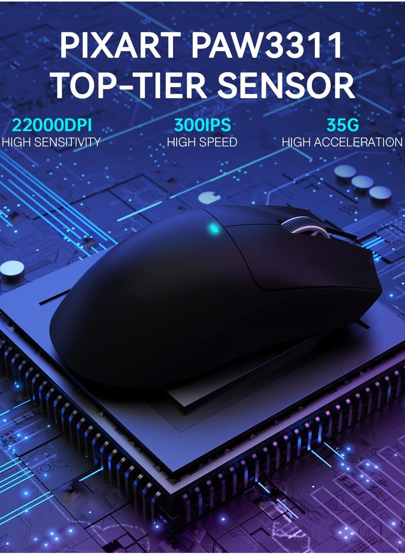 Attack Shark X11 Lightweight Wireless Gaming Mouse with RGB Charging Dock,Tri-Mode-2.4G/USB-C Wired/BT,22K DPI,PAW3311 Optical Sensor,HUYU Switch, 5 programmable Buttons for PC/Mac(Black)  - Image 4