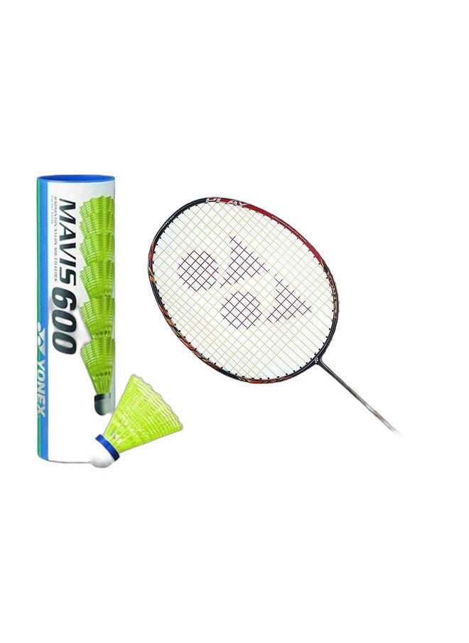 Yonex Astrox 99 Play Strung Badminton Racquet - Cherry Sunburst + Mavis 600 Blue Cap Medium Badminton Shuttlecock 6 Pack, Yellow Pack  - Image 1