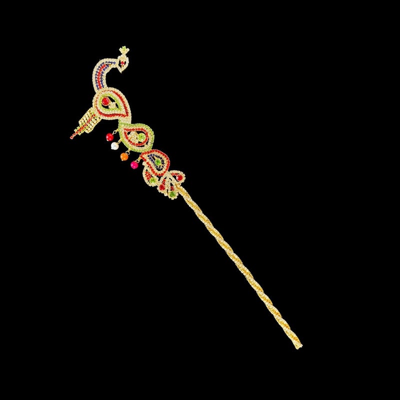 Salvus APP SOLUTIONS Handcrafted Metal Peacock Work BansuriFlute for Krishna Idol Decorative Indian Artwork for Home or Office Decor Multicolor 105x3 inch - Image 1