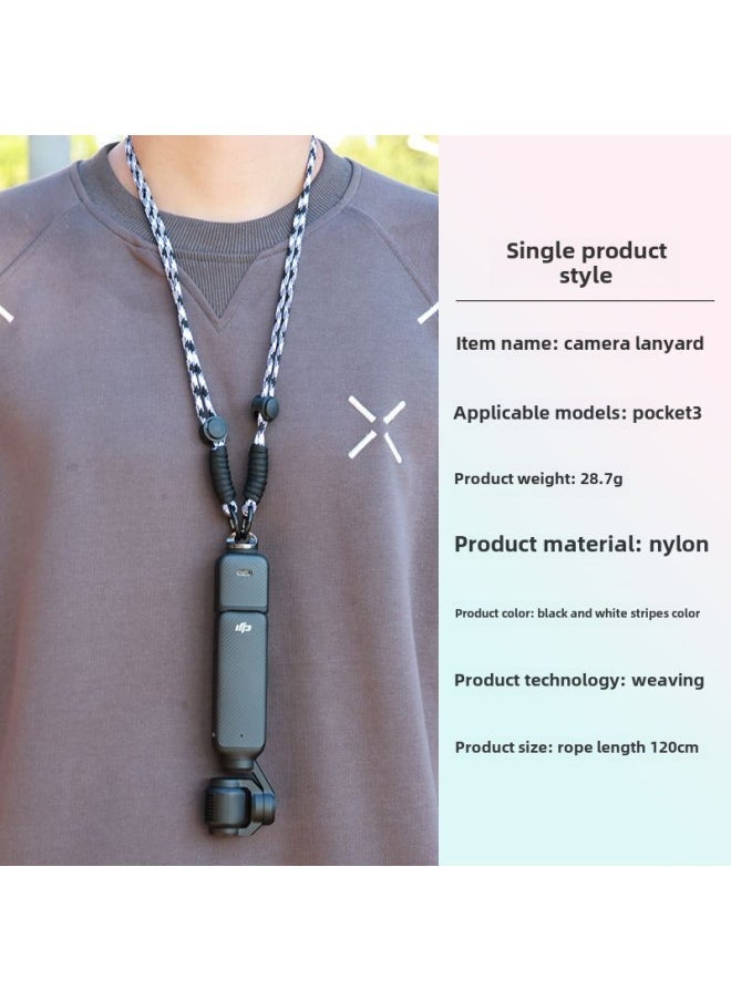 Generic Suitable For DJI Pocket3 Lanyard Shoulder Strap Crossbody Strap Lingou Camera Sports Camera Universal Lanyard-Color:Black And White Stripes  - Image 1