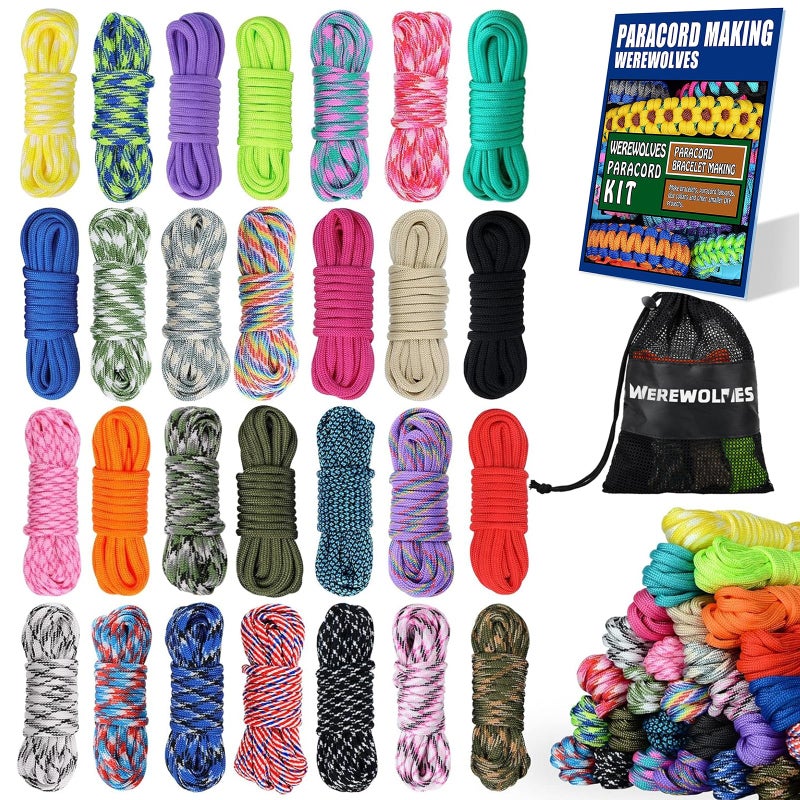 WEREWOLVES 28 Colors Paracord 550 Combo Crafting Kits with Instruction  Multifunction Survival Parachute Cord Making Paracord Bracelets lanyards  10 Feet Each Paracord Rope