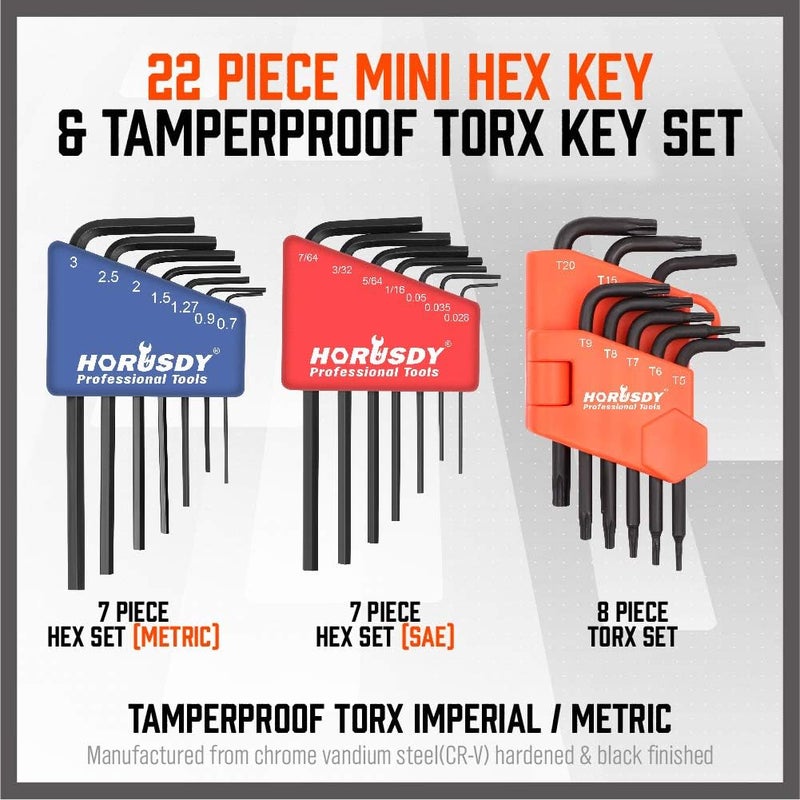 SEDY 22 Piece Mini Hex Key Allen Wrench Set - Hex/Torx, Metric/SAE (3-IN-ONE, Cr-V) - Image 2
