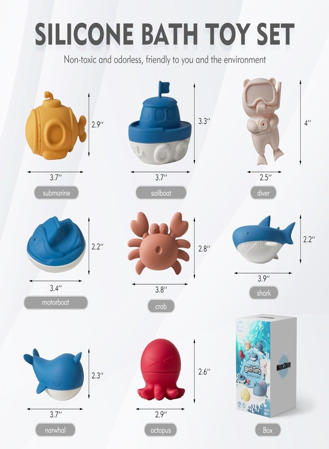MarcZero Ocean Silicone Bath Toys 8Pcs for Toddlers Kids Babies,Bathtub Water Toys,Soft Squeezable Easy-Grip Pool Toys Set (Blue) - Image 4