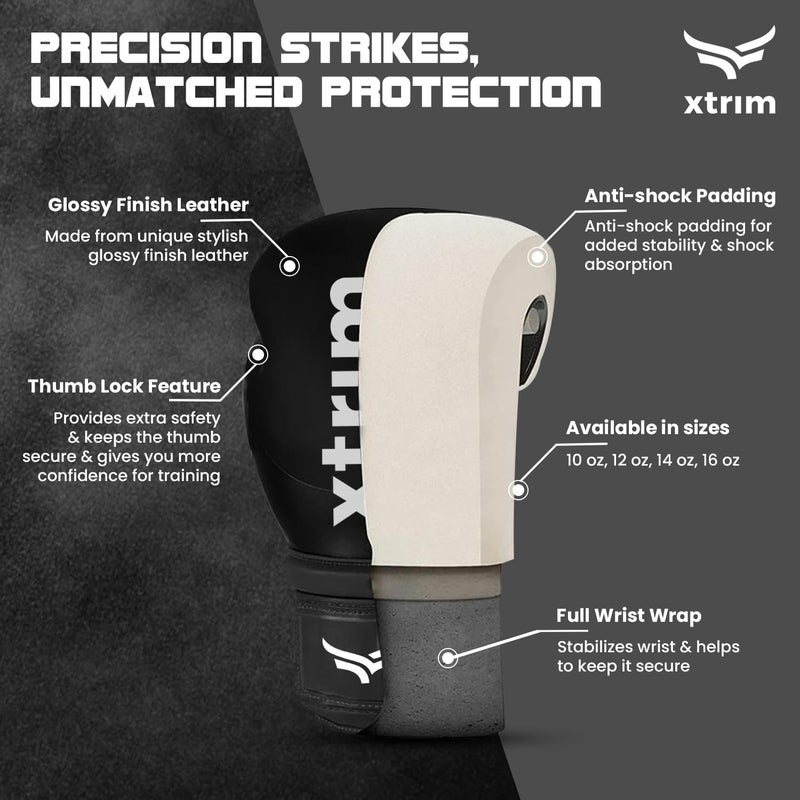 XTRIM Boxing Gloves for Men & Women, 10 Oz, Comes with Easy to Carry Mesh Bag, Fighting & Workout Gloves, Punch, Kick, Slam Sparring & Training Gloves for Heavy Bag Workouts, MMA Sports, PU Leather - Image 2