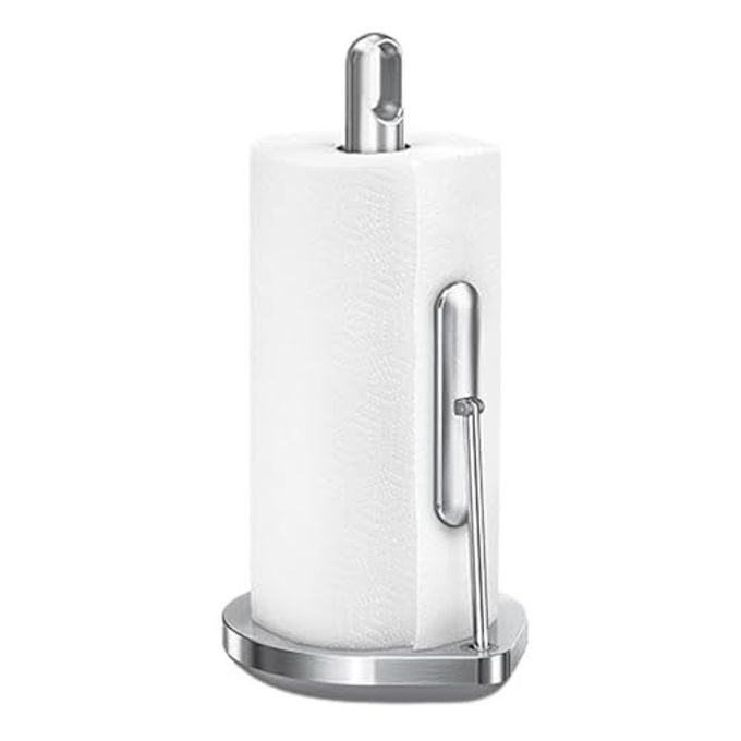 simplehuman Tension Arm Standing Paper Towel Holder, Heavy-Duty, Easy One-Handed Tear, Kitchen Countertop, Brushed Stainless Steel
