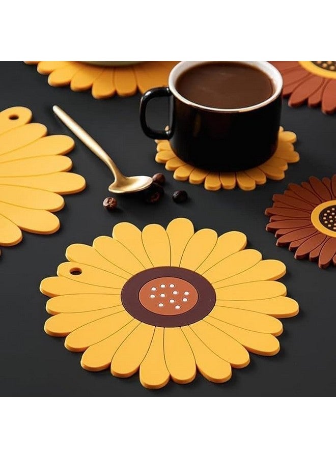 VENEXA Sunflower Design Silicone Cup Mats for Table,Coasters for Drinks Non-Slip Cup,Coasters Soft Coaster for Tabletope Protection Sunflower Trivest Pads (10 CM) (2) - Image 2