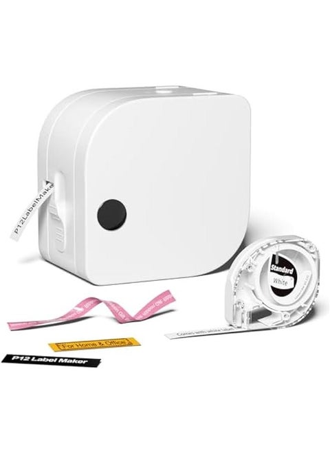 Label Maker - Label Maker Machine with Tape P12, Portable Bluetooth Label Printer Handheld Built-in Cutter Small Label Maker, Mini Thermal Transfer Printer with Template for Product Organizing