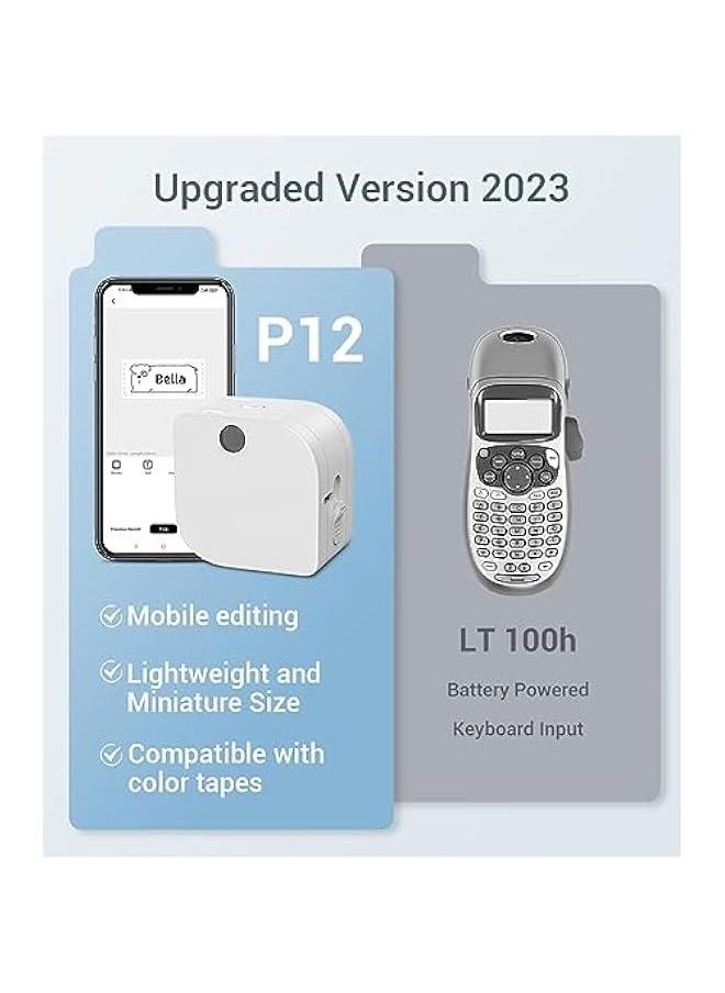 Label Maker - Label Maker Machine with Tape P12, Portable Bluetooth Label Printer Handheld Built-in Cutter Small Label Maker, Mini Thermal Transfer Printer with Template for Product Organizing