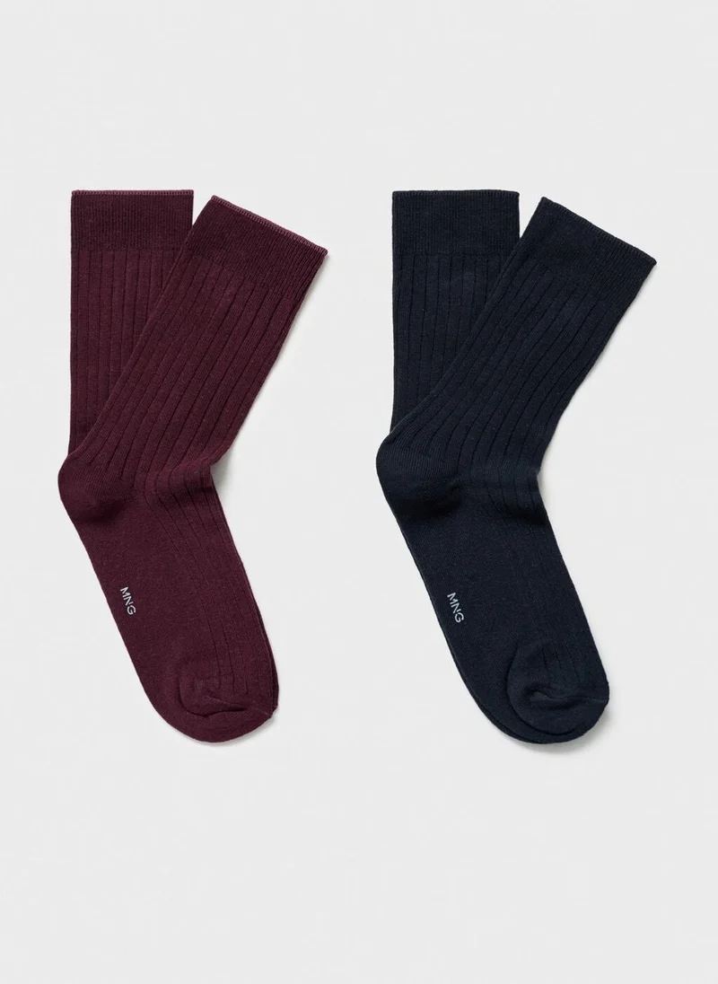 مانجو Pack Of 2 Ribbed Cotton Socks