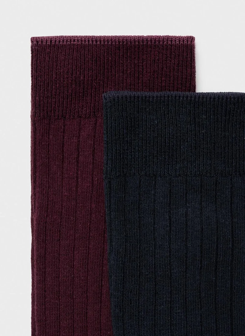 مانجو Pack Of 2 Ribbed Cotton Socks