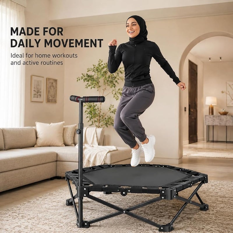Wemart Trampoline, 44inch Foldable Mini Trampoline with Adjustable Height Foam Handle, Fitness Indoor Exercise, Body Exercise and Fitness, Stable and Quiet Exercise Foldable for Adults Kids - Image 2