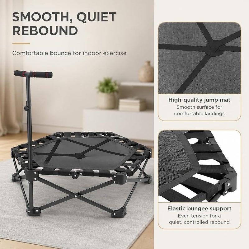 Wemart Trampoline, 44inch Foldable Mini Trampoline with Adjustable Height Foam Handle, Fitness Indoor Exercise, Body Exercise and Fitness, Stable and Quiet Exercise Foldable for Adults Kids - Image 4