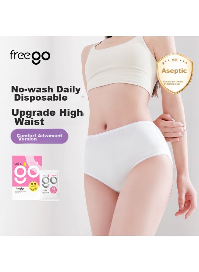 Free Go Freego High-waist Disposable Underwear For Women, Pure Cotton, Sterilized, Postpartum, C-section, Maternity Shorts, No-wash Daily Disposable, White, XL - Image 1