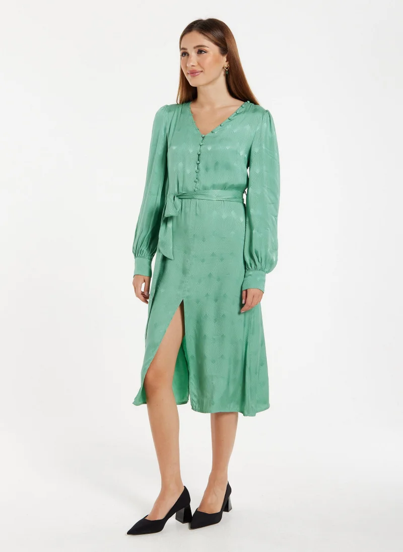 Liquorish 70s Style Jacquard Dress In Mint