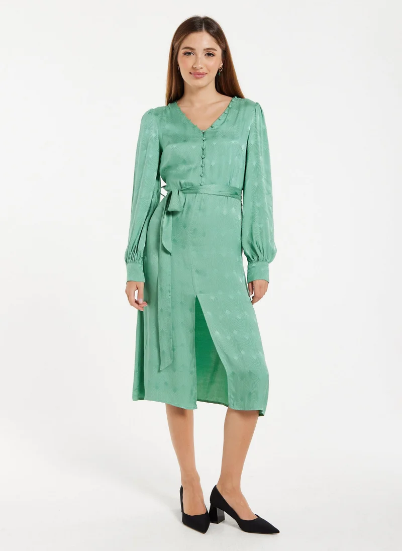 Liquorish 70s Style Jacquard Dress In Mint