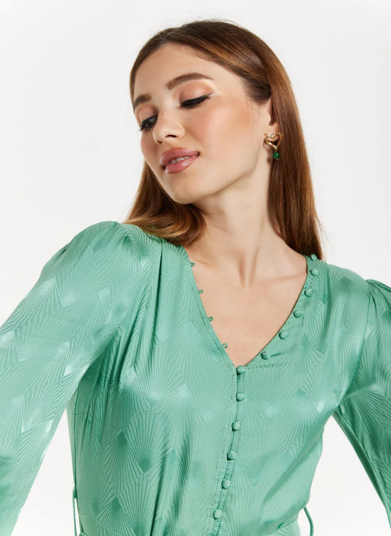 Liquorish فستان جاكار بأسلوب السبعينات باللون النعناعي