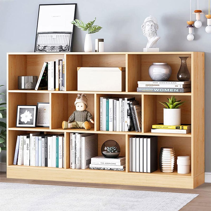 IOTXY IOTXY Open Shelf Low Bookcase  Wooden 3Tier Floor Standing Display Cabinet Organizer with Base 10 Cubes Short Horizontal Bookshelf in Pear Yellow