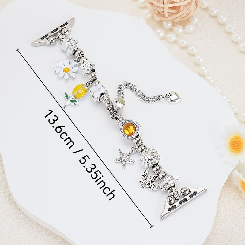 Silvery Adjustable Daisy Bee Wristband Compatible With Apple Watch 42 44 45 46 49mm - Image 2