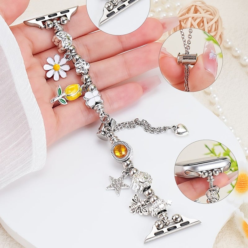 Silvery Adjustable Daisy Bee Wristband Compatible With Apple Watch 42 44 45 46 49mm - Image 1