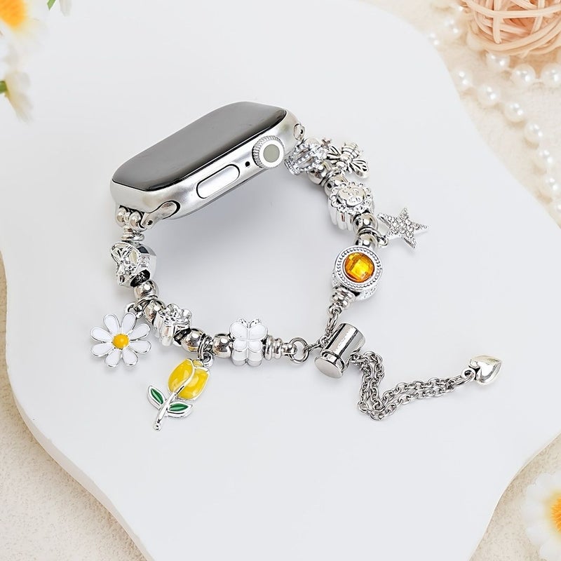 Silvery Adjustable Daisy Bee Wristband Compatible With Apple Watch 42 44 45 46 49mm - Image 3