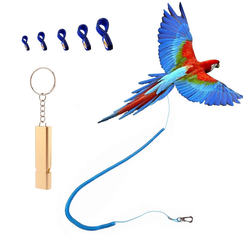 kcrygogo Parrot Bird Harness Leash Antibite Outdoor Blue Flying Training Rope with 5pcs Different Sizes of Soft Foot Loops and Training WhistleUpgraded Version of Ankle Ring - Image 2