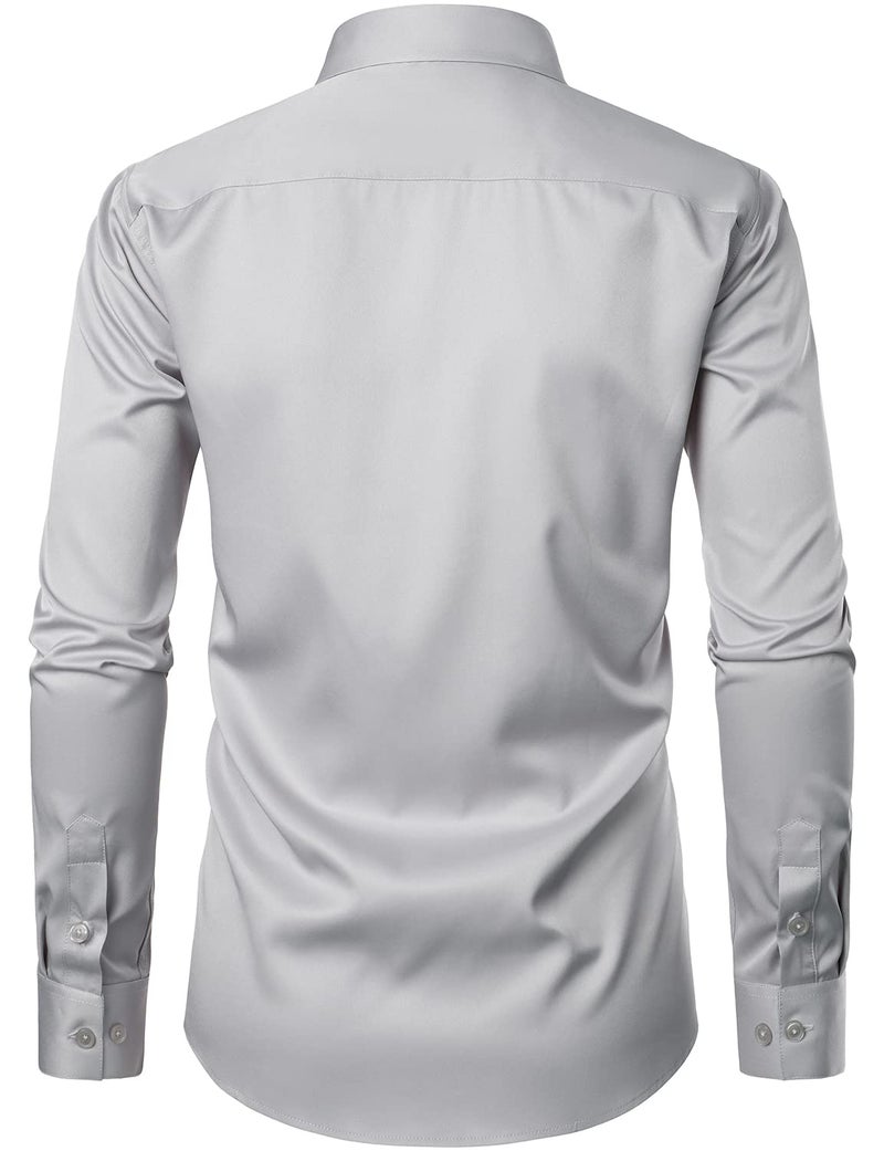 ZEROYAA Men's Urban Stylish Casual Business Slim Fit Long Sleeve Button Up Dress Shirt with Pocket ZLCL29-Light Gray Medium - Image 3