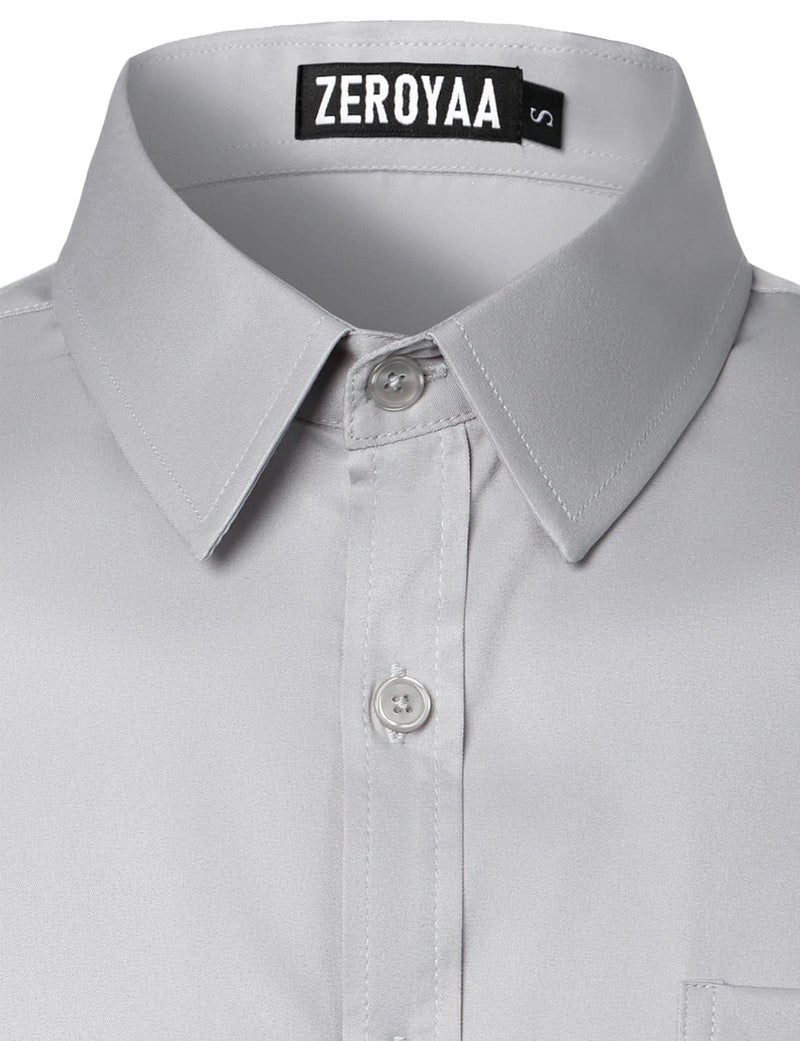 ZEROYAA Men's Urban Stylish Casual Business Slim Fit Long Sleeve Button Up Dress Shirt with Pocket ZLCL29-Light Gray Medium - Image 5