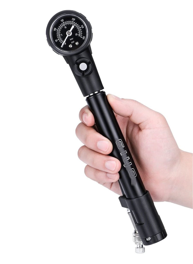 KASTWAVE 2 in 1 Bike Tire Pump Shock Pump Mini Hand Bike Pump Portable Mountain Bike Motorcycle for Schrader Valve Adapter with Dial Gauge  - Image 1