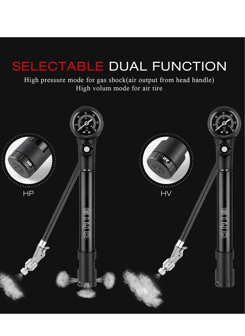 KASTWAVE 2 in 1 Bike Tire Pump Shock Pump Mini Hand Bike Pump Portable Mountain Bike Motorcycle for Schrader Valve Adapter with Dial Gauge  - Image 2