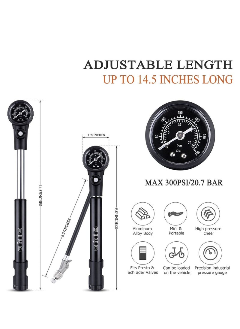 KASTWAVE 2 in 1 Bike Tire Pump Shock Pump Mini Hand Bike Pump Portable Mountain Bike Motorcycle for Schrader Valve Adapter with Dial Gauge  - Image 3