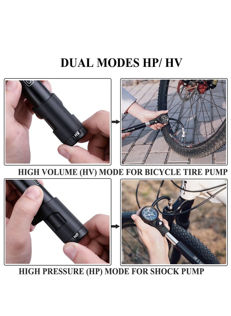 KASTWAVE 2 in 1 Bike Tire Pump Shock Pump Mini Hand Bike Pump Portable Mountain Bike Motorcycle for Schrader Valve Adapter with Dial Gauge  - Image 4