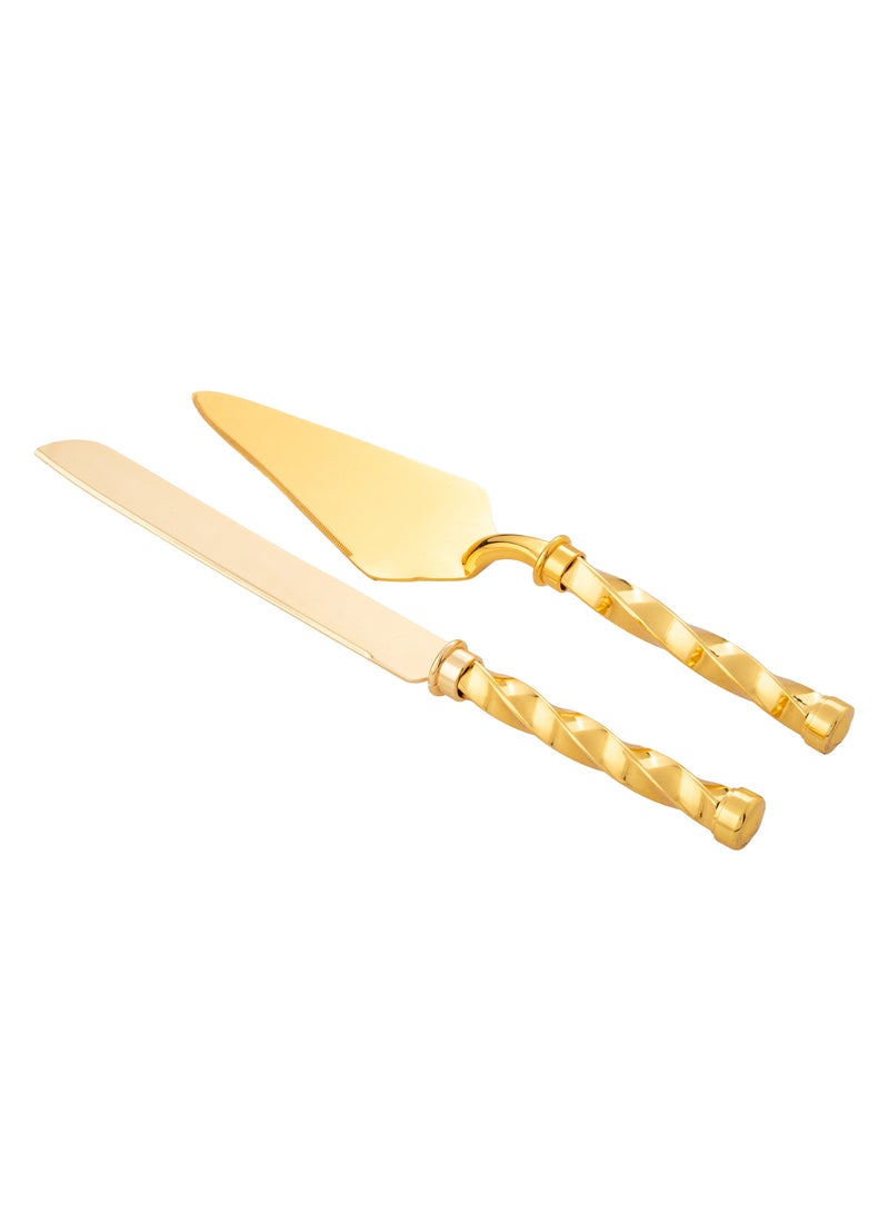 Dania A set for cutting cakes and sweets consisting of a shovel and a golden knife  - Image 1