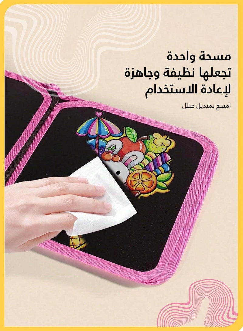 شراء جوي كتاب رسم قابل للمسح للأطفال، لوح رسم وتلوين بـ٨ صفحات قابلة لإعادة الاستخدام مع ١٢ قلم ألوان مائية و٢ قطعة قماش تنظيف، دفتر رسم سحري محمول للأنشطة أثناء السفر وتعليم ما قبل المدرسة - Image 2