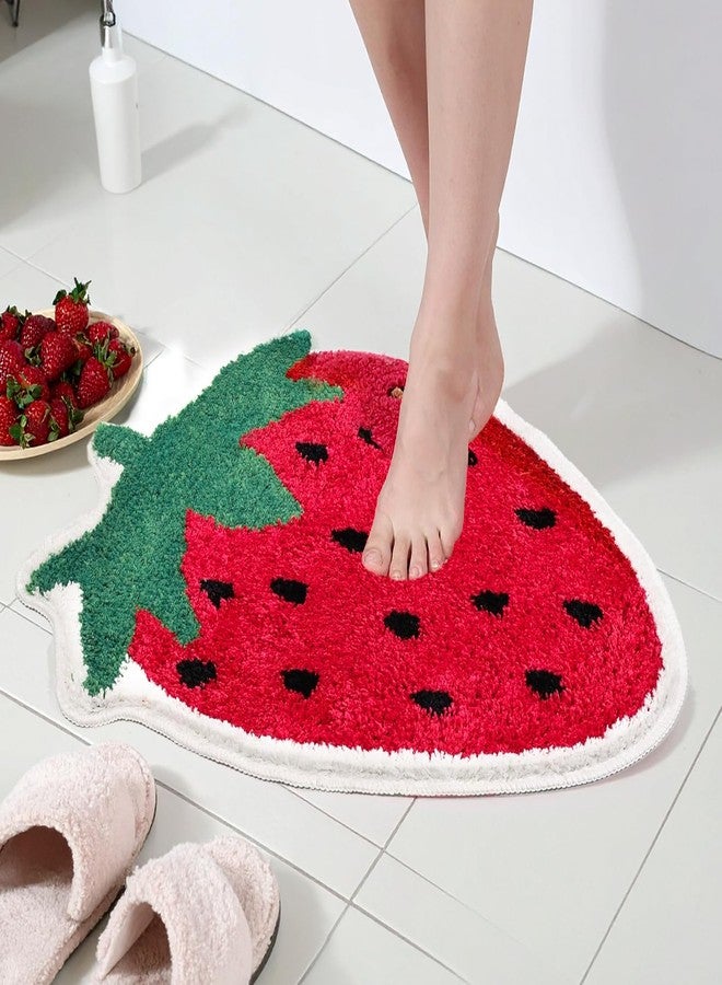 Tobeelec سجاد حمام توبيليك بنقشة الفراولة، سجاد حمام فاخر ماص للماء مانع للانزلاق باللون الأحمر، سجادة حمام على شكل فاكهة، سجاد حمام فاخر قابل للغسل - Image 1