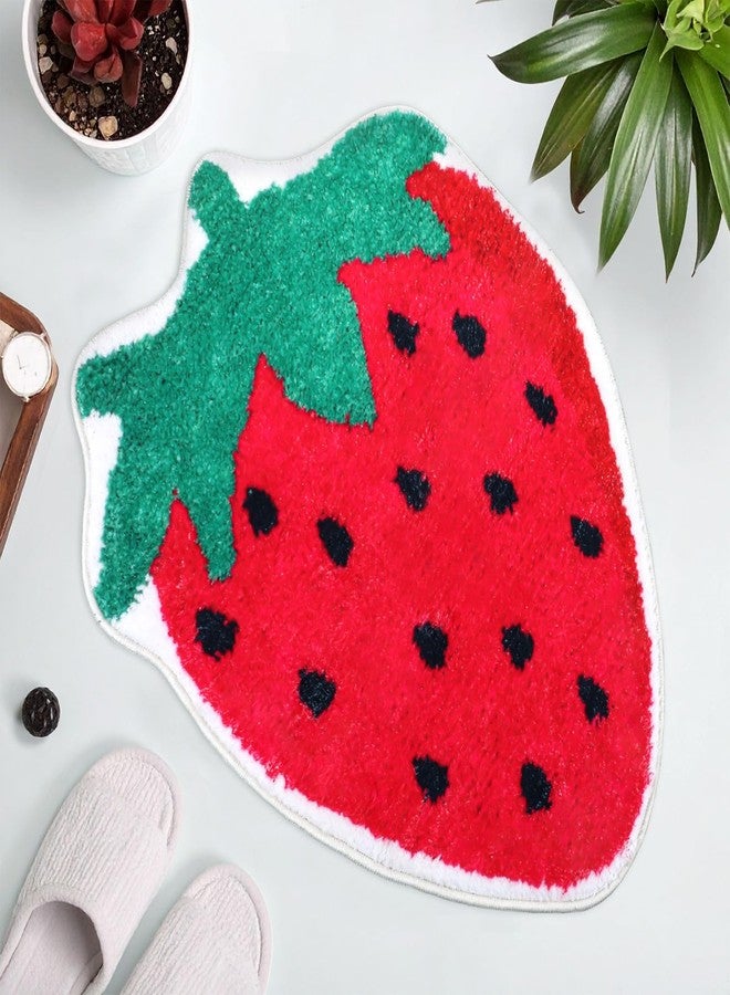 Tobeelec سجاد حمام توبيليك بنقشة الفراولة، سجاد حمام فاخر ماص للماء مانع للانزلاق باللون الأحمر، سجادة حمام على شكل فاكهة، سجاد حمام فاخر قابل للغسل - Image 5