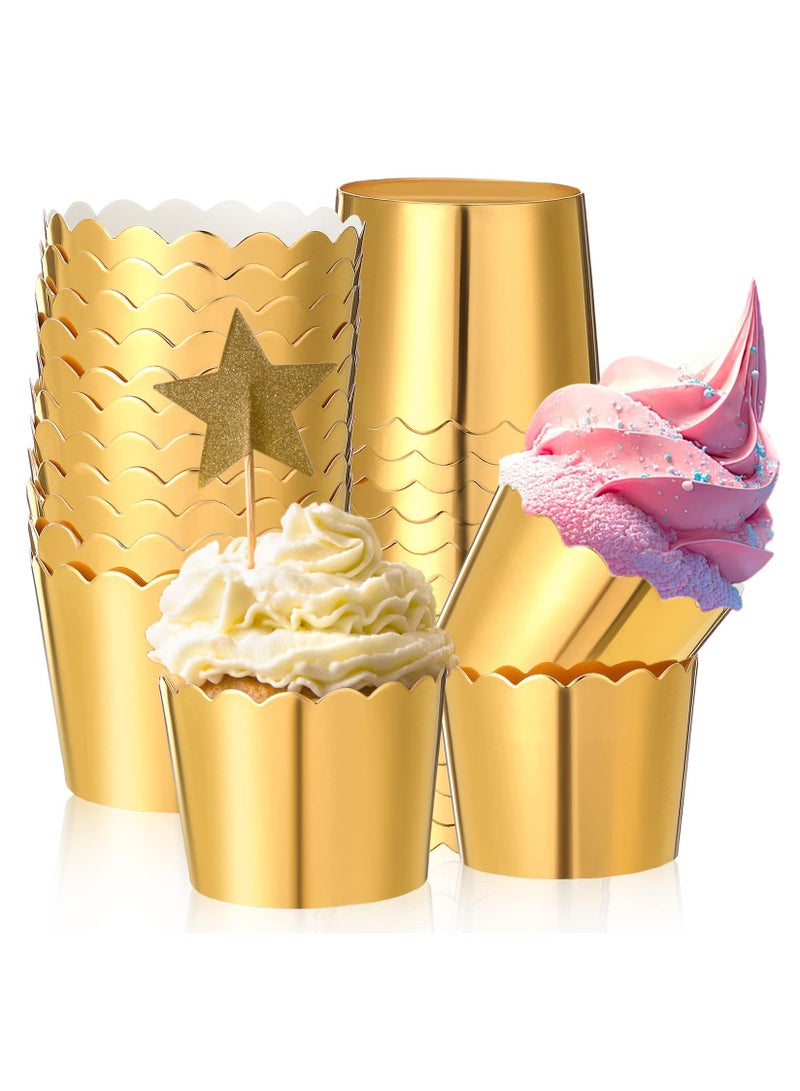 Sweet seven Elegant Gold Foil Cupcake Liners - 1.93 x 1.8 Inch - Muffin Baking Cups for, Wedding, Birthday Party Decor - 100 Pcs - Image 1