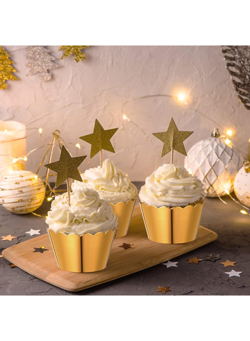 Sweet seven Elegant Gold Foil Cupcake Liners - 1.93 x 1.8 Inch - Muffin Baking Cups for, Wedding, Birthday Party Decor - 100 Pcs - Image 3