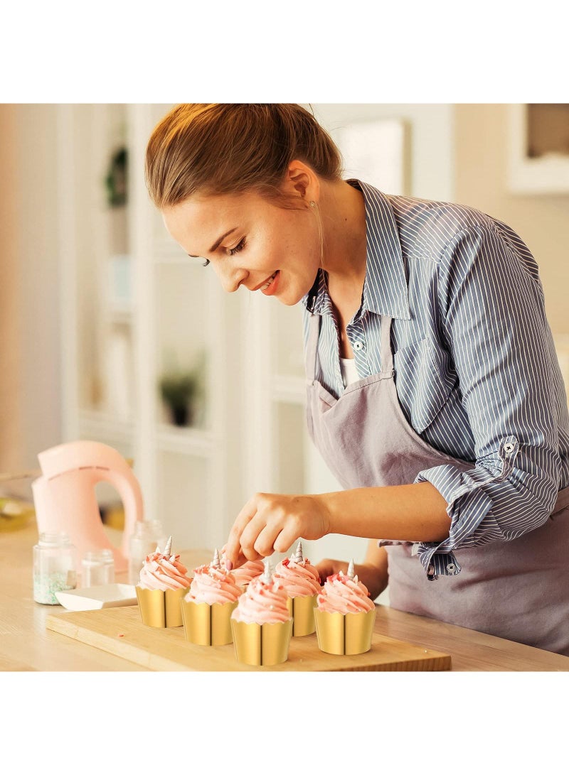 Sweet seven Elegant Gold Foil Cupcake Liners - 1.93 x 1.8 Inch - Muffin Baking Cups for, Wedding, Birthday Party Decor - 100 Pcs - Image 4