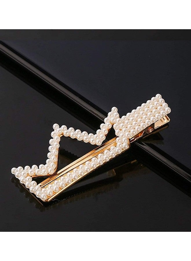 NAKAS Pearl Hair Clips Barrettes Pins for Women Geometric Shape Hollow Hairpin Korean Clips Hair Clip Clamps, Pearl Metal Clips, Combo Pack of 5 Design for Girls - Image 5