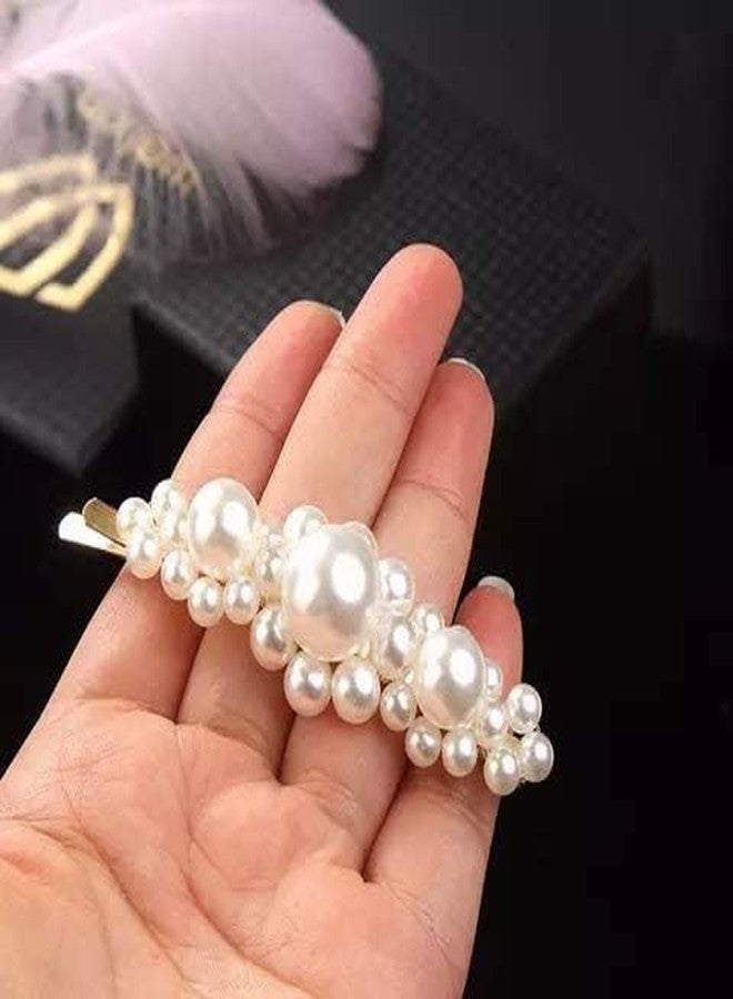 NAKAS Pearl Hair Clips Barrettes Pins for Women Geometric Shape Hollow Hairpin Korean Clips Hair Clip Clamps, Pearl Metal Clips, Combo Pack of 5 Design for Girls - Image 4