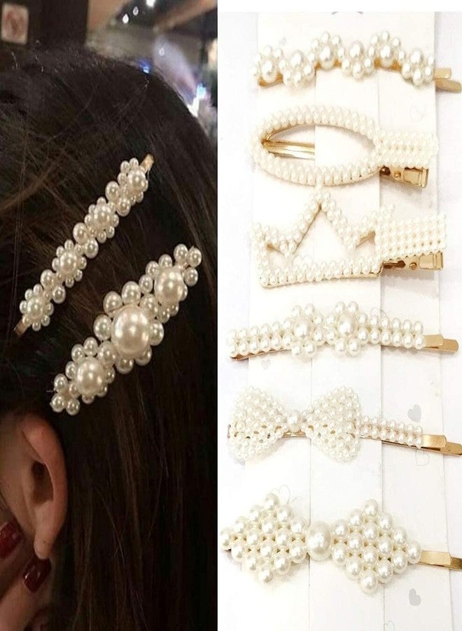 NAKAS Pearl Hair Clips Barrettes Pins for Women Geometric Shape Hollow Hairpin Korean Clips Hair Clip Clamps, Pearl Metal Clips, Combo Pack of 5 Design for Girls - Image 2