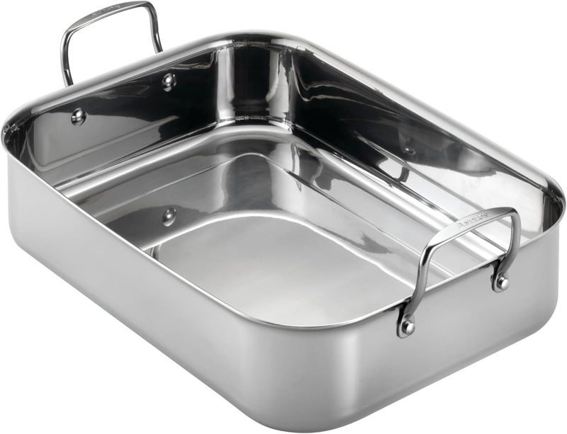 Anolon Anolon Triply Clad Stainless Steel Roaster  Roasting Pan with Rack  17 Inch x 125 Inch Silver - Image 2