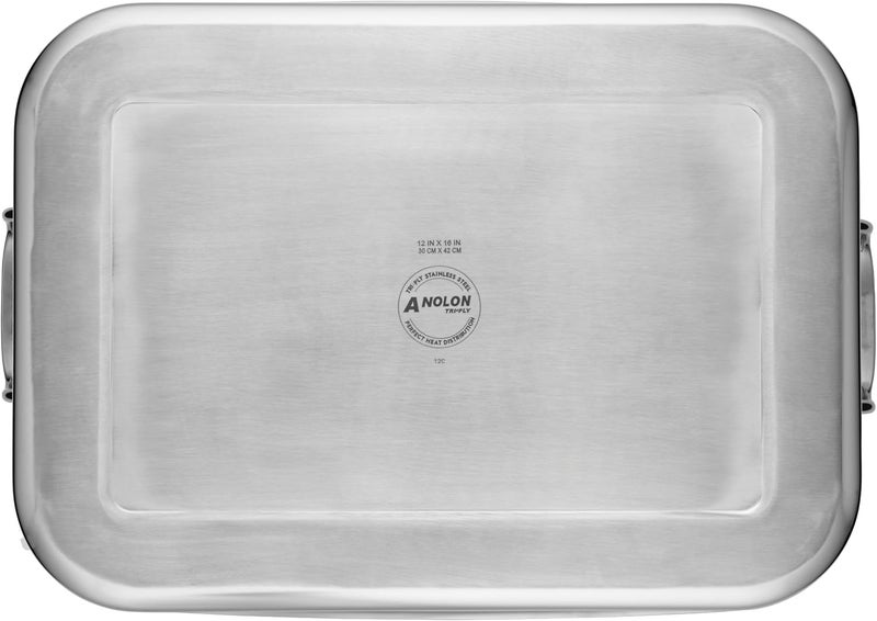 Anolon Anolon Triply Clad Stainless Steel Roaster  Roasting Pan with Rack  17 Inch x 125 Inch Silver - Image 3