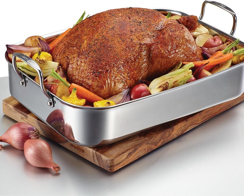 Anolon Anolon Triply Clad Stainless Steel Roaster  Roasting Pan with Rack  17 Inch x 125 Inch Silver - Image 5