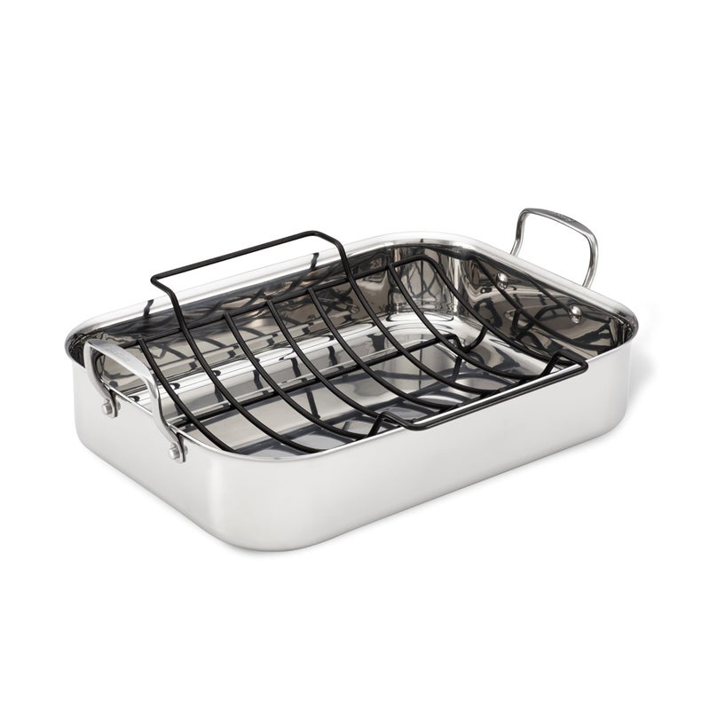 Anolon Anolon Triply Clad Stainless Steel Roaster  Roasting Pan with Rack  17 Inch x 125 Inch Silver - Image 1