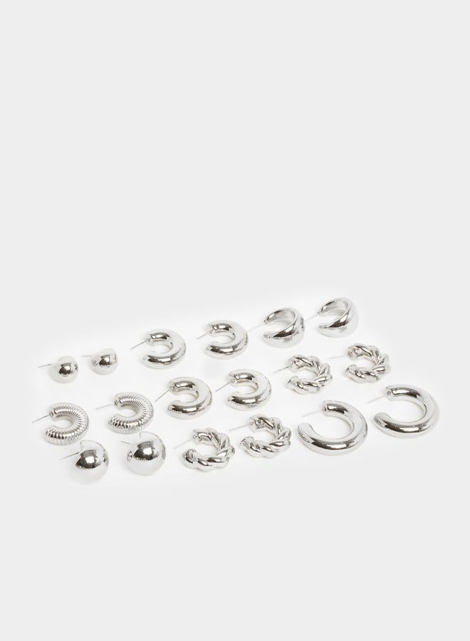 Styli Pack of 9 - Silver Hoop Earrings - Image 1
